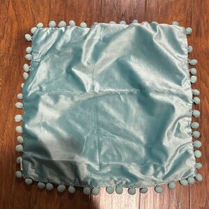 Aqua Satin Pom Pom Throw Pillow Covers (a set of 2)